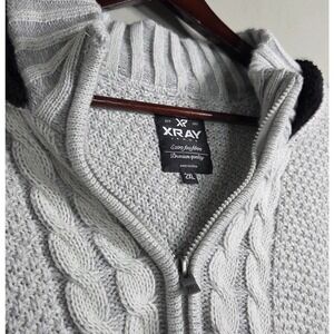 XRAY Jeans Full Zip Hoodie Sweater 2XL Gray Cable Knit Premium Cardigan Jacket